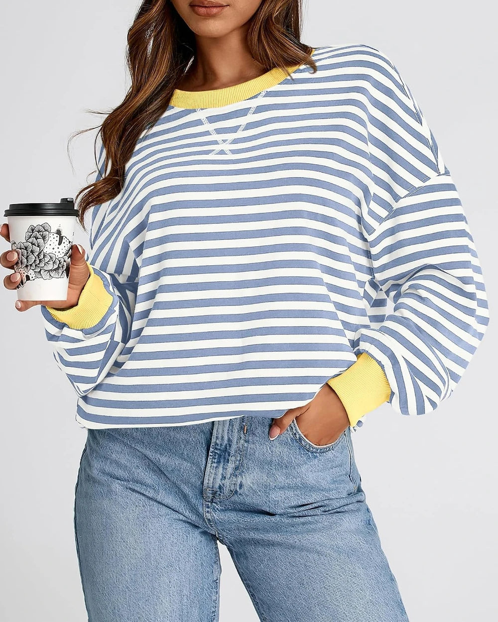 Oversized Striped Cotton Sweatshirt