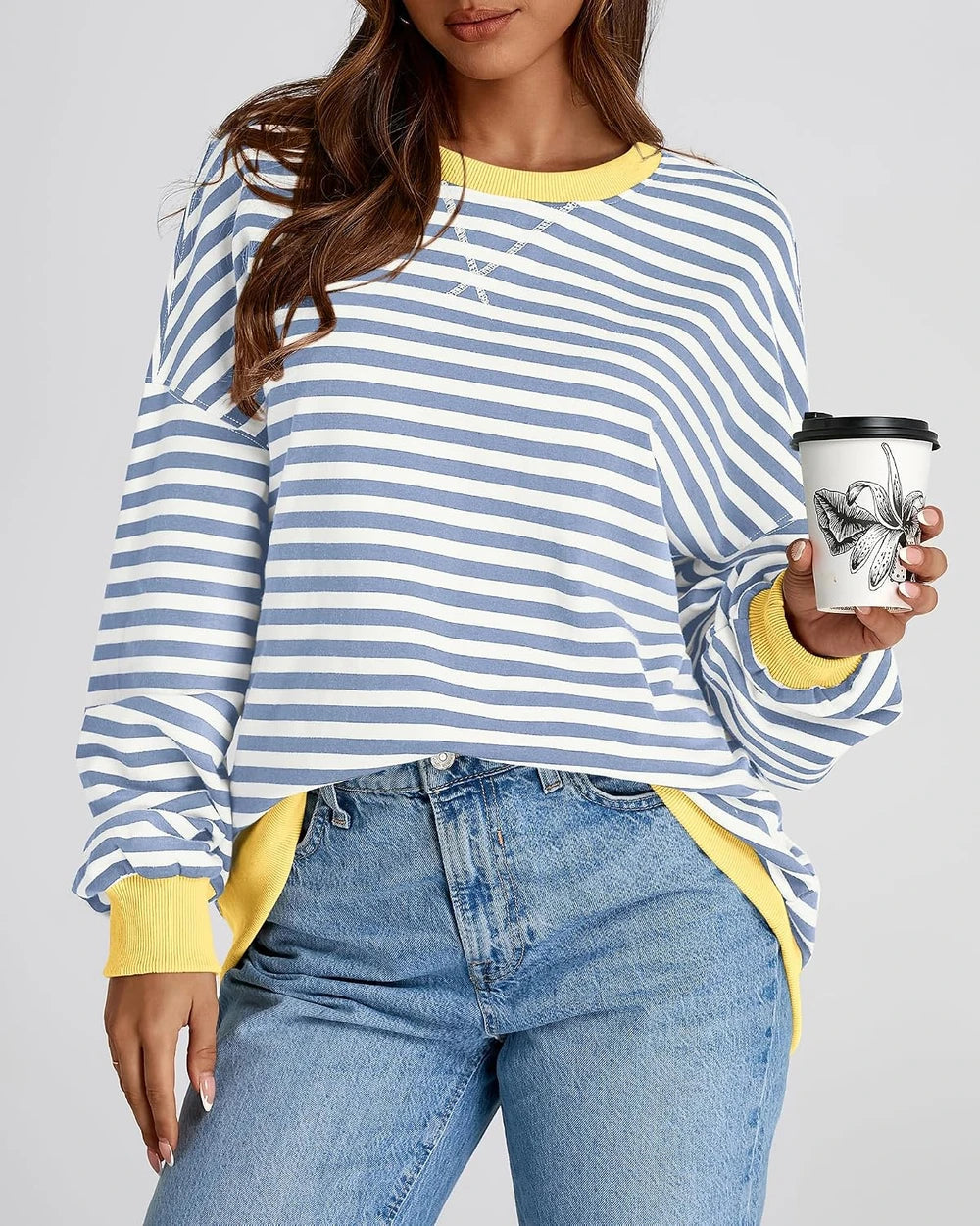 Oversized Striped Cotton Sweatshirt