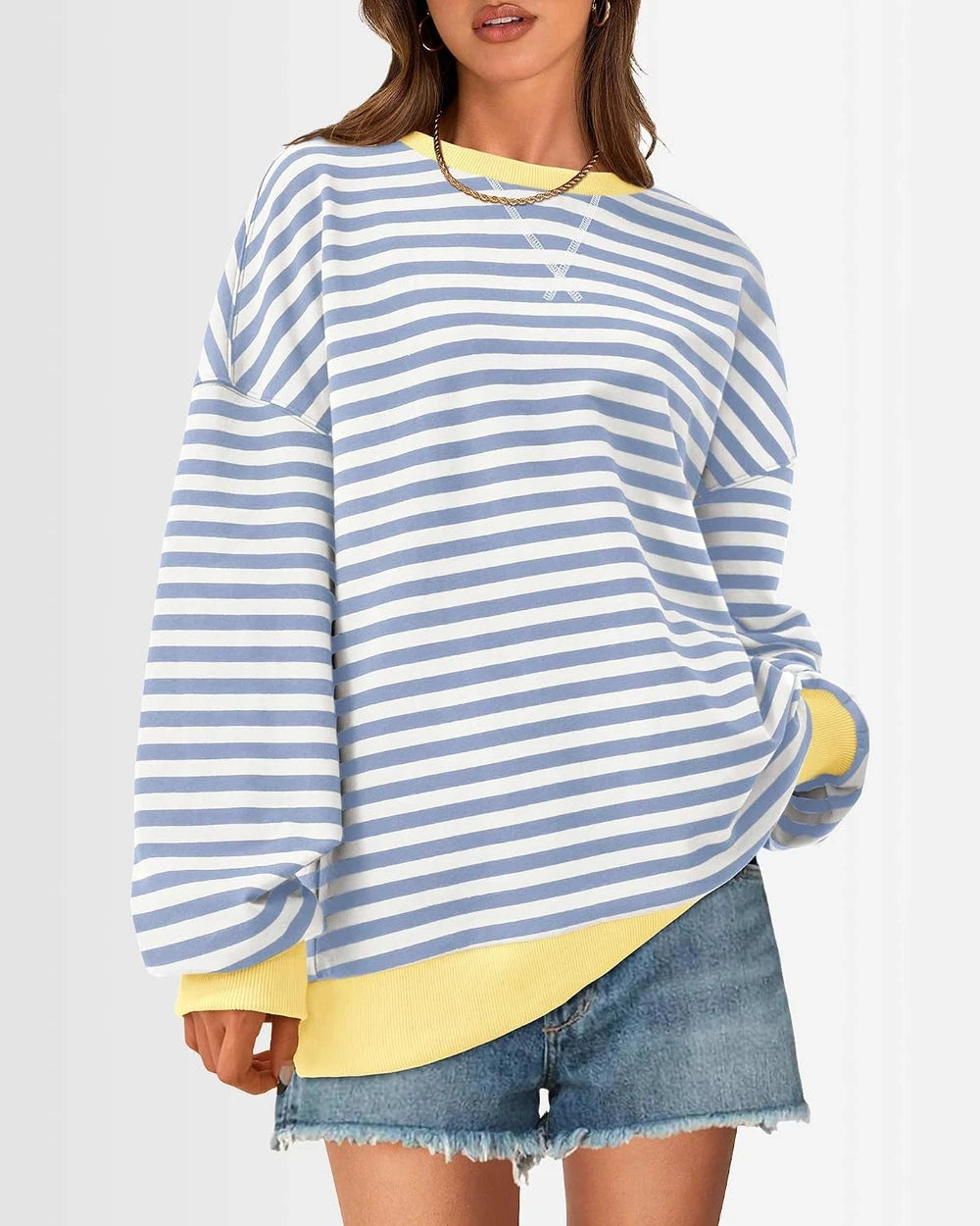 Oversized Striped Cotton Sweatshirt