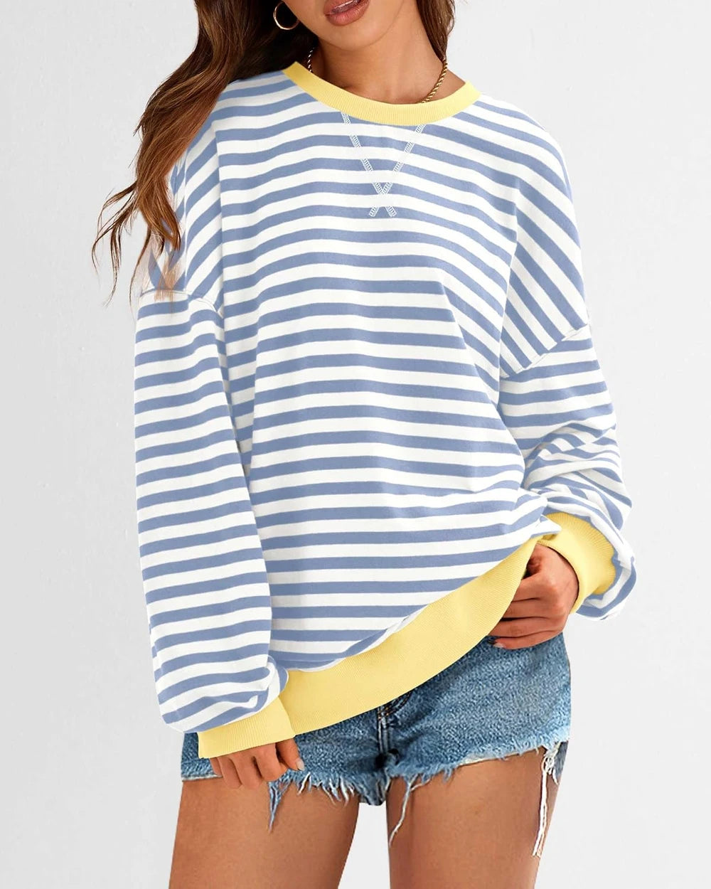 Oversized Striped Cotton Sweatshirt