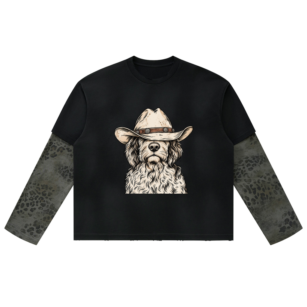 Unisex Vintage Wash Leopard Paneled Layer T-Shirt