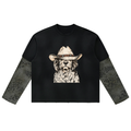 Unisex Vintage Wash Leopard Paneled Layer T-Shirt